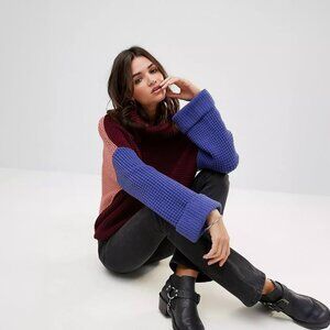 Free People Park City Pullover Sweater in Colorblock - sz XS